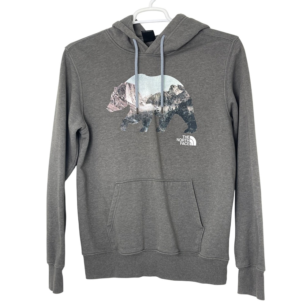 00380 - The‎ North Face Bear Graphic Hoodie Mens Size M Gray Pullover Sweatshirt